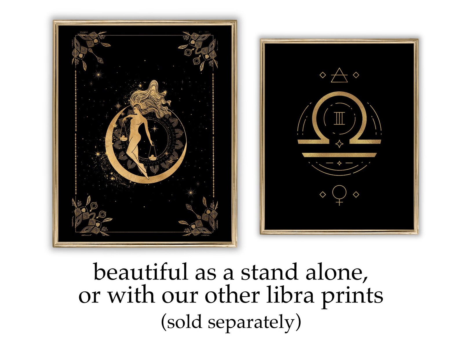 Libra Zodiac Astrology Wall Art Decor Black Gold Digital Etsy