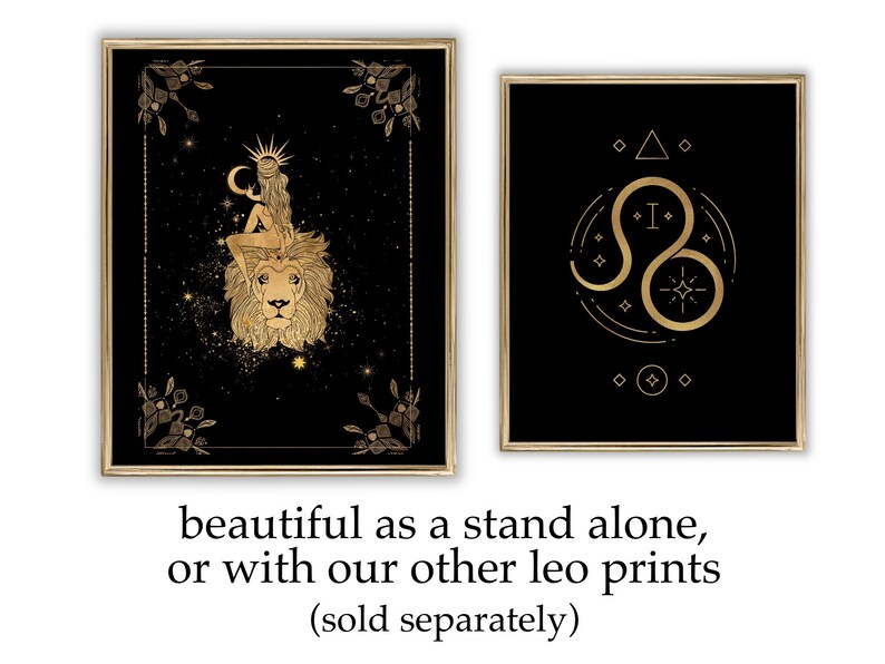 Leo Zodiac Astrology Wall Art Decor Black Gold Digital Etsy