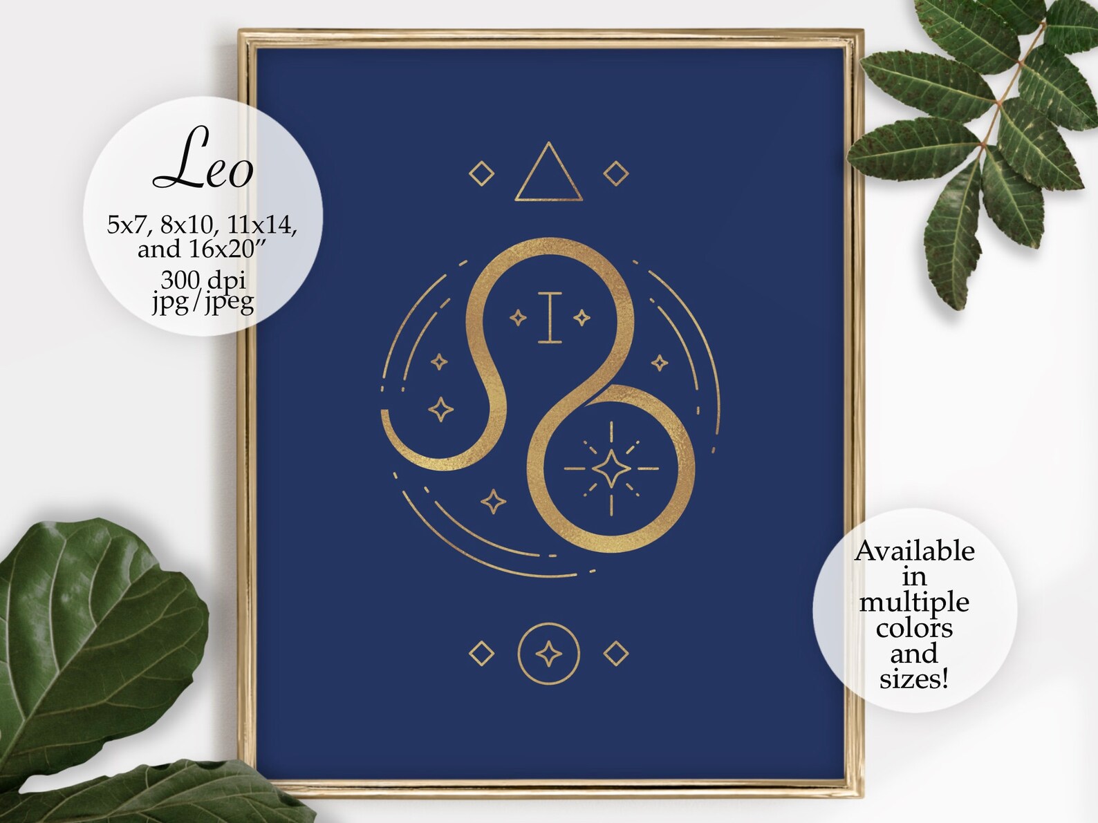 Leo Symbol Zodiac Astrology Wall Art Decor Blue Gold Digital Etsy