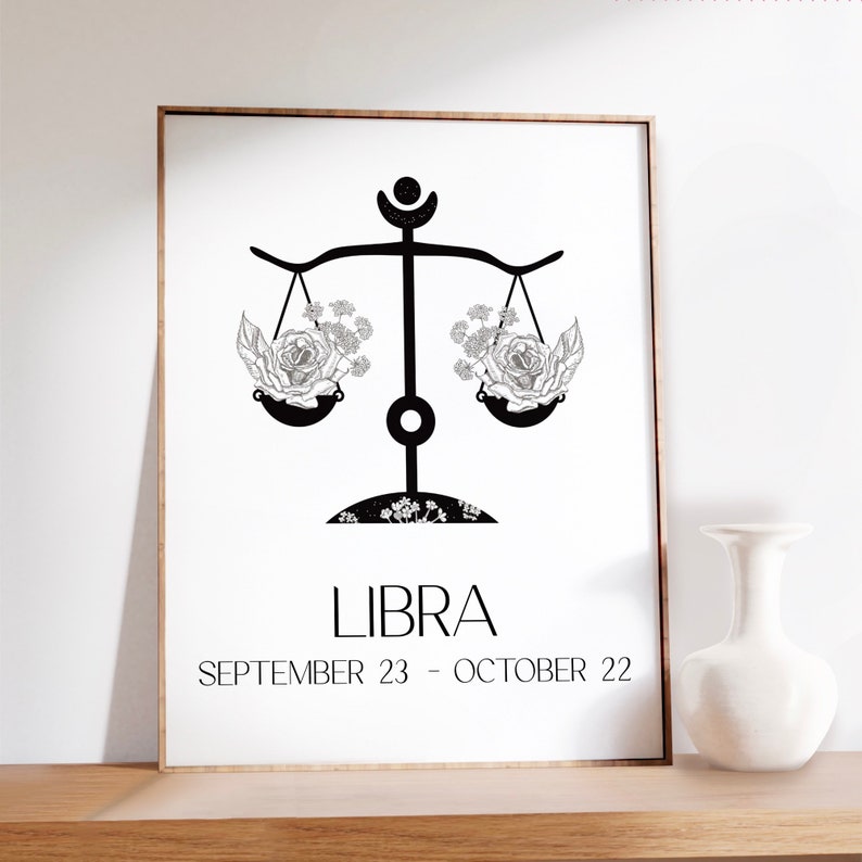 Libra Zodiac Astrology Flower Floral Sign Wall Print Art Decor Etsy