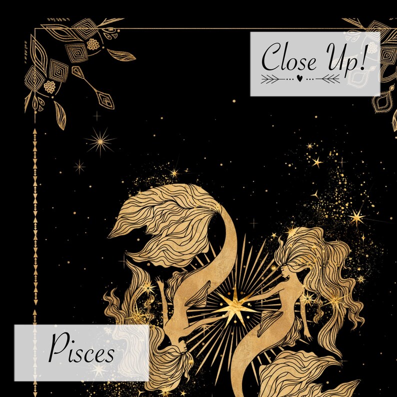 Pisces Zodiac Astrology Wall Art Decor Black Gold Digital Etsy