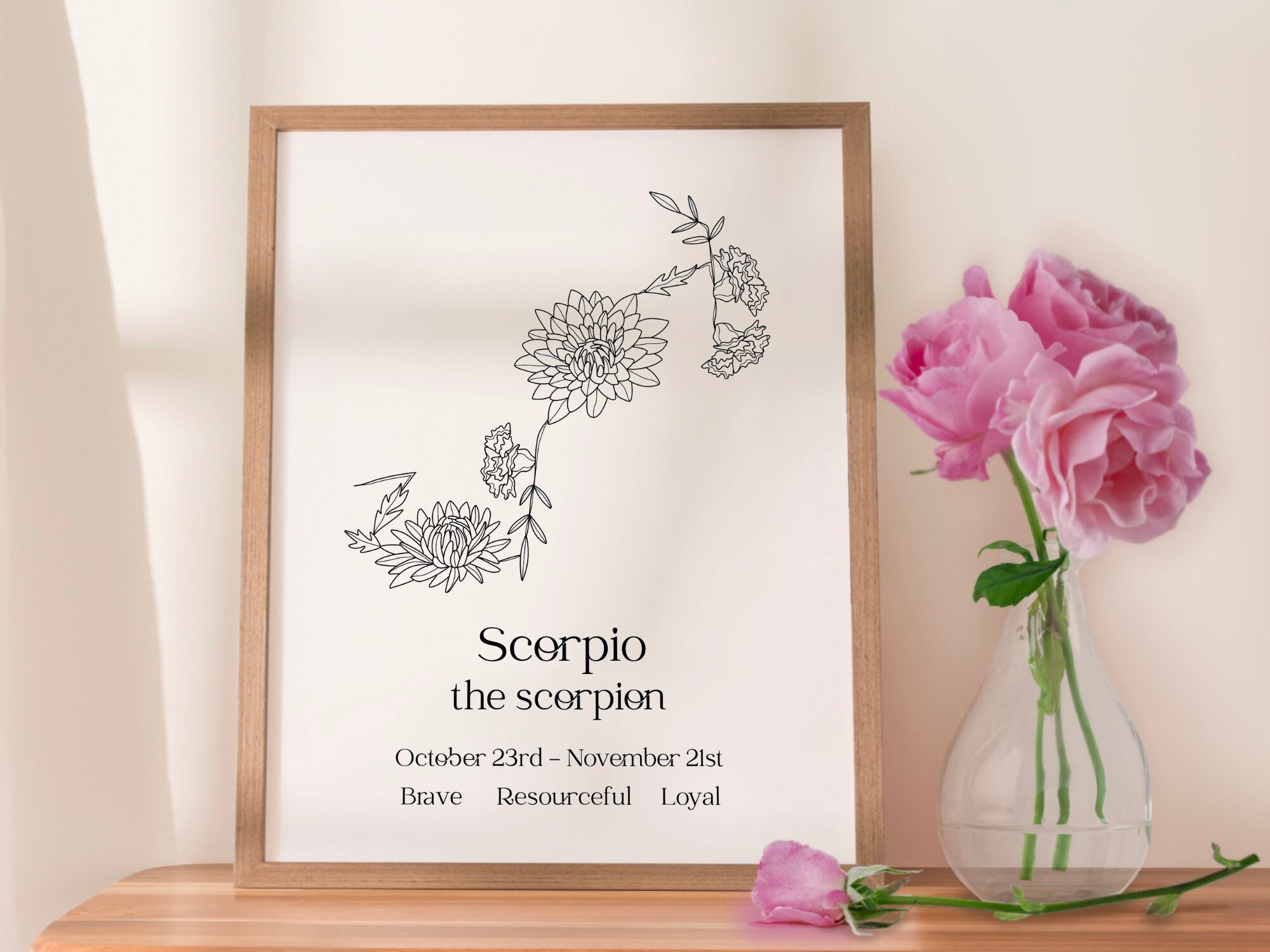 Scorpio Astrology Zodiac Birth Flower Constellation Print Etsy