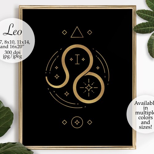 Leo Zodiac Astrology Wall Art Decor White Gold Digital Etsy