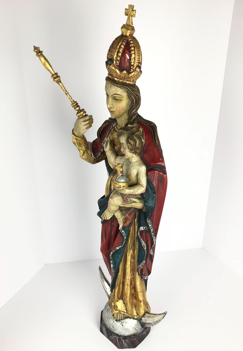 Cathedral Madonna and Child virgin Mary hand carved Baroque image 1