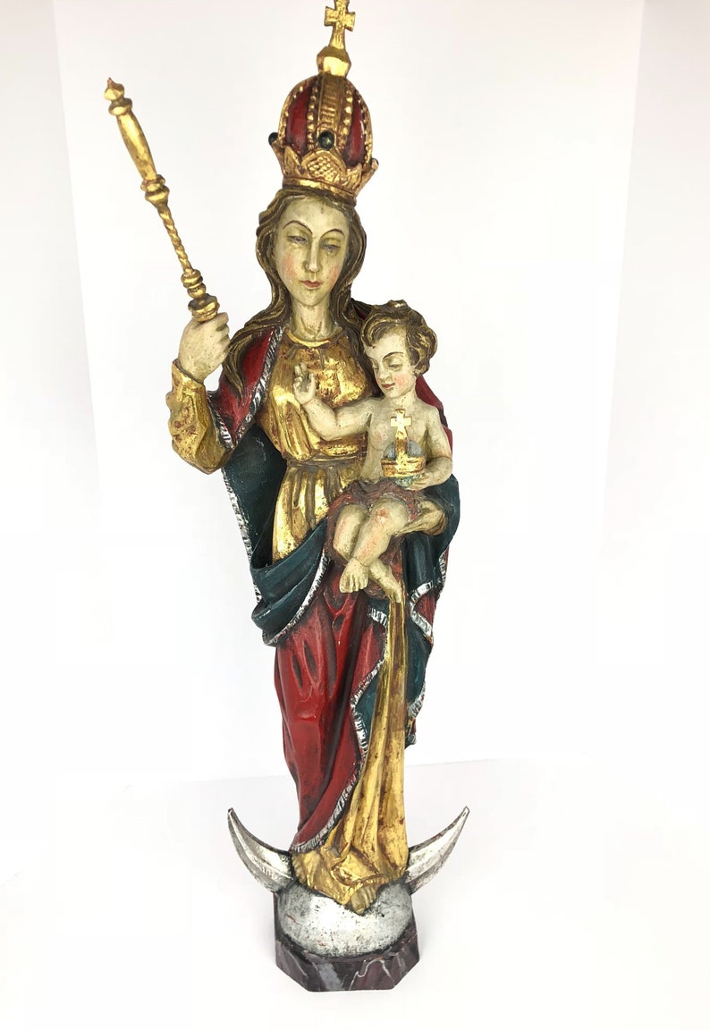 Cathedral Madonna and Child virgin Mary hand carved Baroque image 0