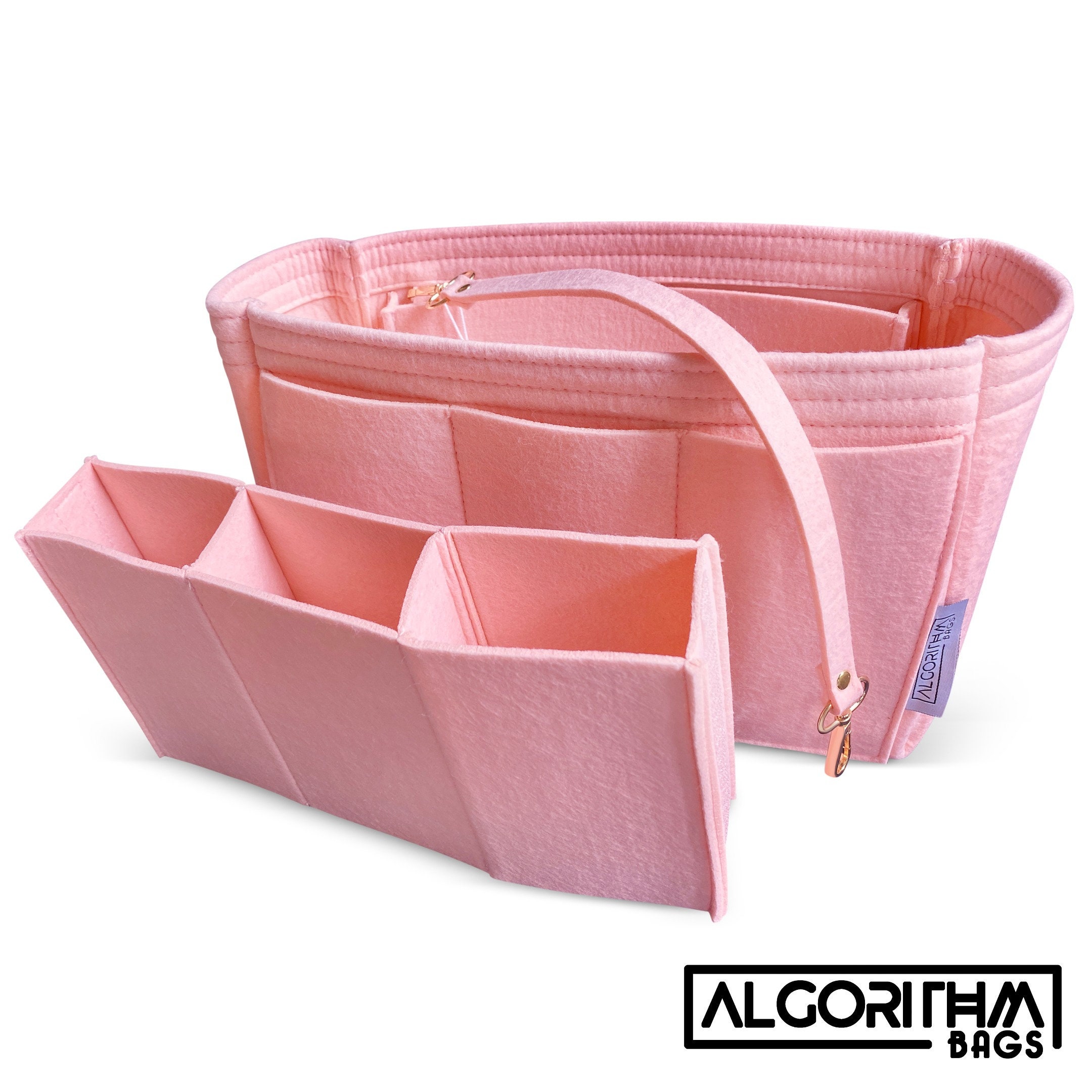 AlgorithmBags Purse Organizer Insert | Designed for LV Neverfull GM mm PM | Luxury Bag Shaper Liner Divider Protector | 3mm Felt (PM, Rose Ballerine)