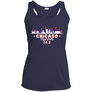 2025 Chicago Skyline Marathon Tank – 26.2 Race Day, Ladies Performance Racerback Tank