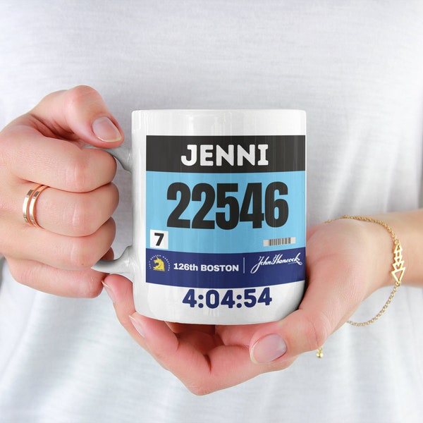 Boston Bib Coffee Cup, 11oz, Boston Runner Gift, Personalized Marathon Cup