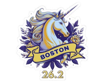 Whimsical Boston Unicorn Kiss-Cut Stickers, Running Decor, Travel Reminders, Fun Motif, Gift for Runners, Laptop Accessories