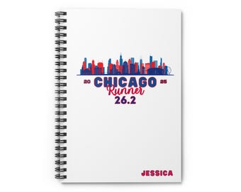 Chicago Notebook, Chicago Runner, CHI 26.2, Spiral Notebook, Gift for Chicago Runner, Marathon Gift, Personalized Journal