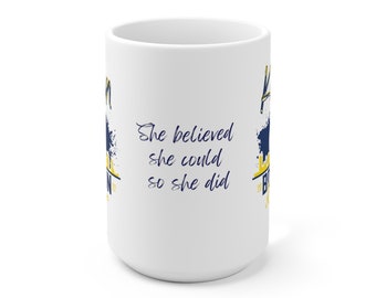Boston Mug, &quot;She Believed&quot;, 15oz White Ceramic Mug, Personalized Marathon Mug, Boston Runner