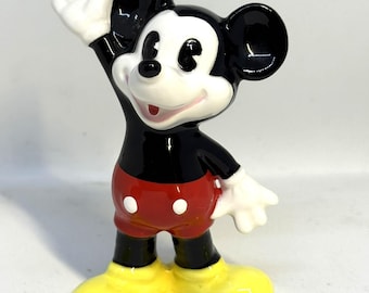 Vintage Ceramic Waving Mickey Mouse Figurine, Walt Disney Productions Japan
