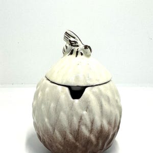 Vintage Sheffield Pottery Honey Pot: Bee Lid, Brown & White Glaze
