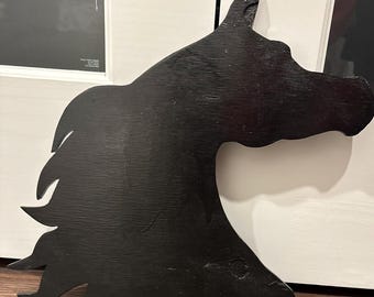 Vintage Wooden Horse Head: Black Painted Wall Decor (14x13.5 Inch)