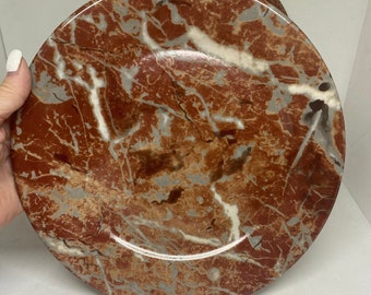 Vintage Apilco France Dinner Plate: Seina Rouge Marble Design (9.75")