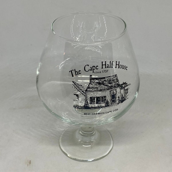 The Cape Half House of West Harwich, Cape Cod brandy snifter sized vintage glass, restaurant ware, barware, 1960-1970's era, now closed