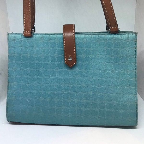 Kate Spade vintage, Noel blue fabric bag, classic design, leather straps, medium sized bag, rare fabric, measures 11 x 8 x 4