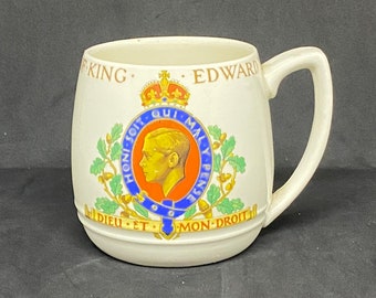 May 1937, Coronation of King Edward VIII mug, by British Pottery Manufacturers Federation, holds 10 ounces, vintage