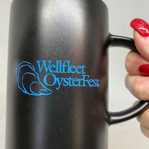 Vintage Wellfleet OysterFest Mug: Black Ceramic, Cape Cod Souvenir