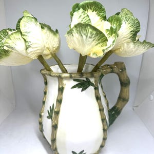 Vintage Majolica Pitcher: Bamboo Design Ceramic Vase, 7-Cup