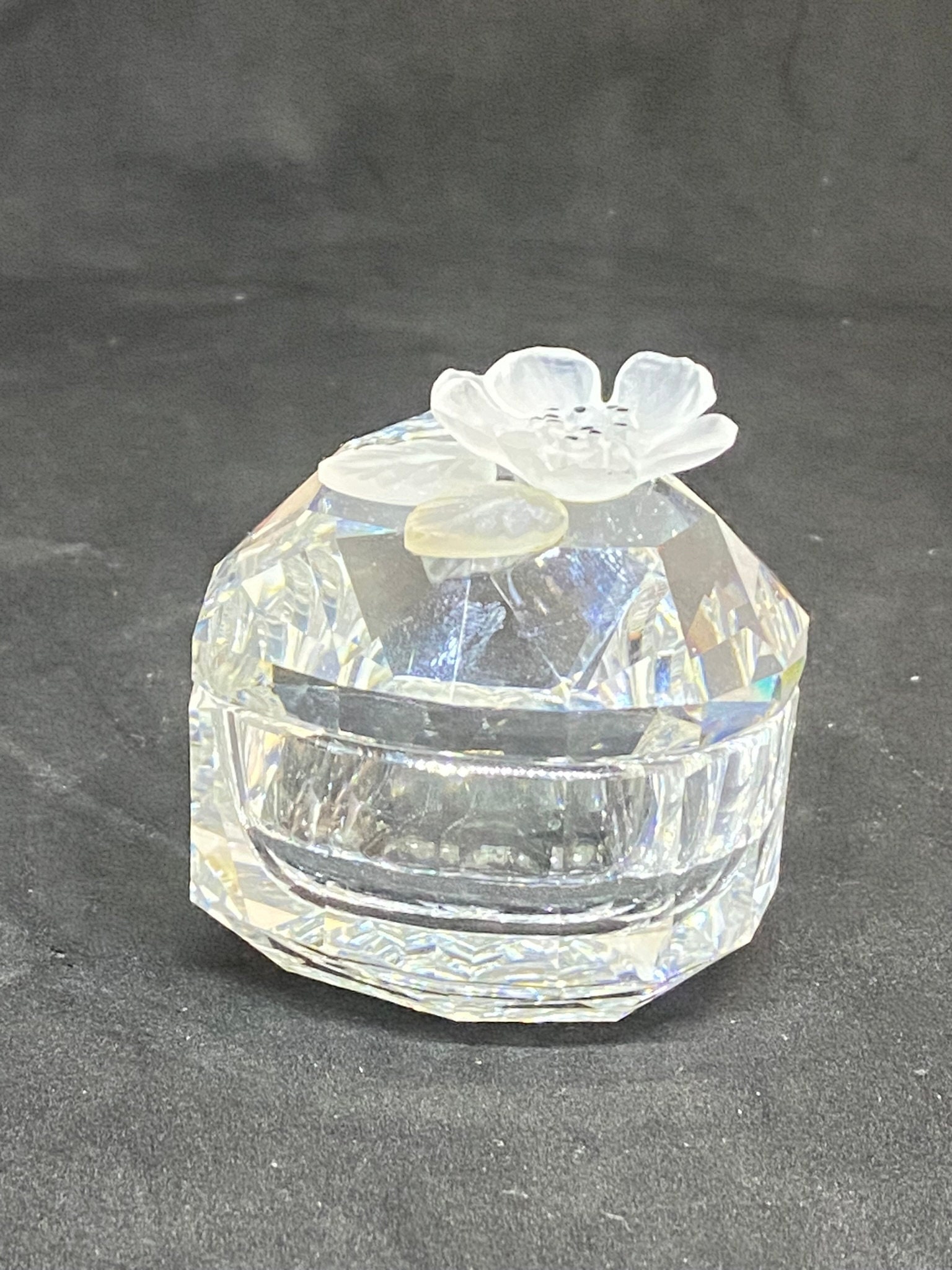 Vintage Swarovski Crystal Trinket Box: Heart-shaped Frosted Flower