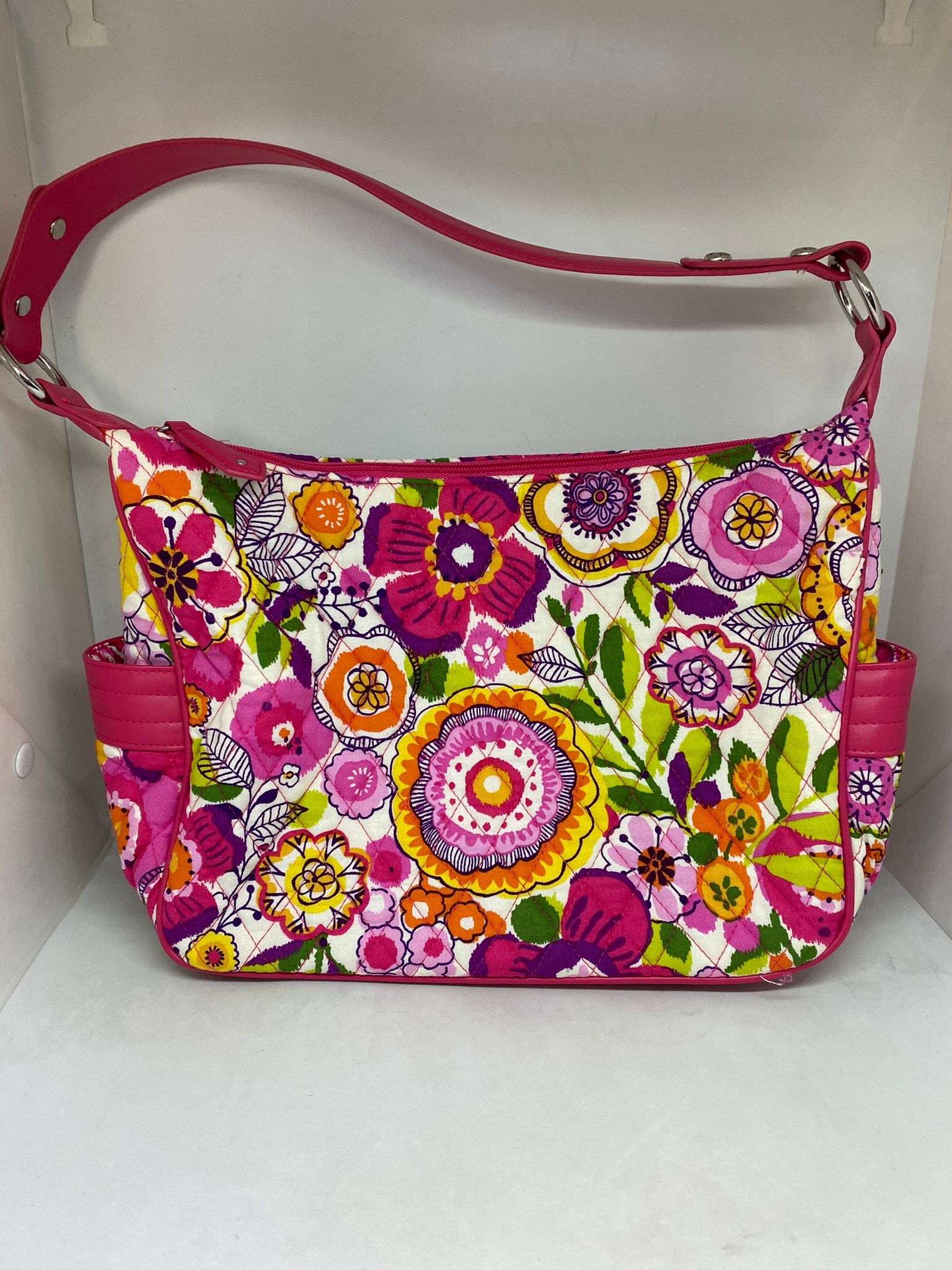 VERA BRADLEY IN TEA GARDEN LARGE TOTE BAG EUC PINK ORANGE FLORAL DIAPER  YELLOW