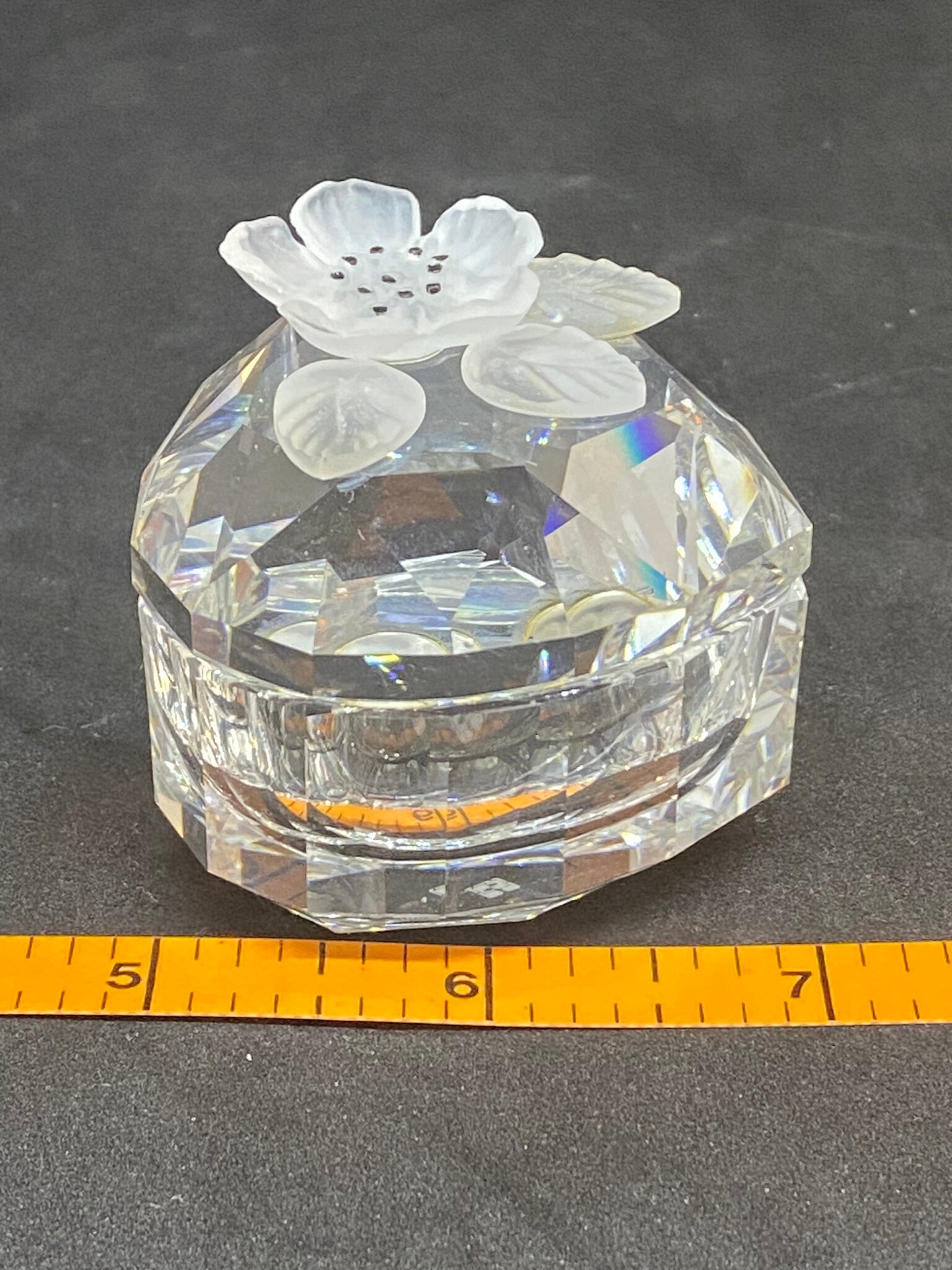 Vintage Swarovski Crystal Trinket Box: Heart-shaped Frosted Flower