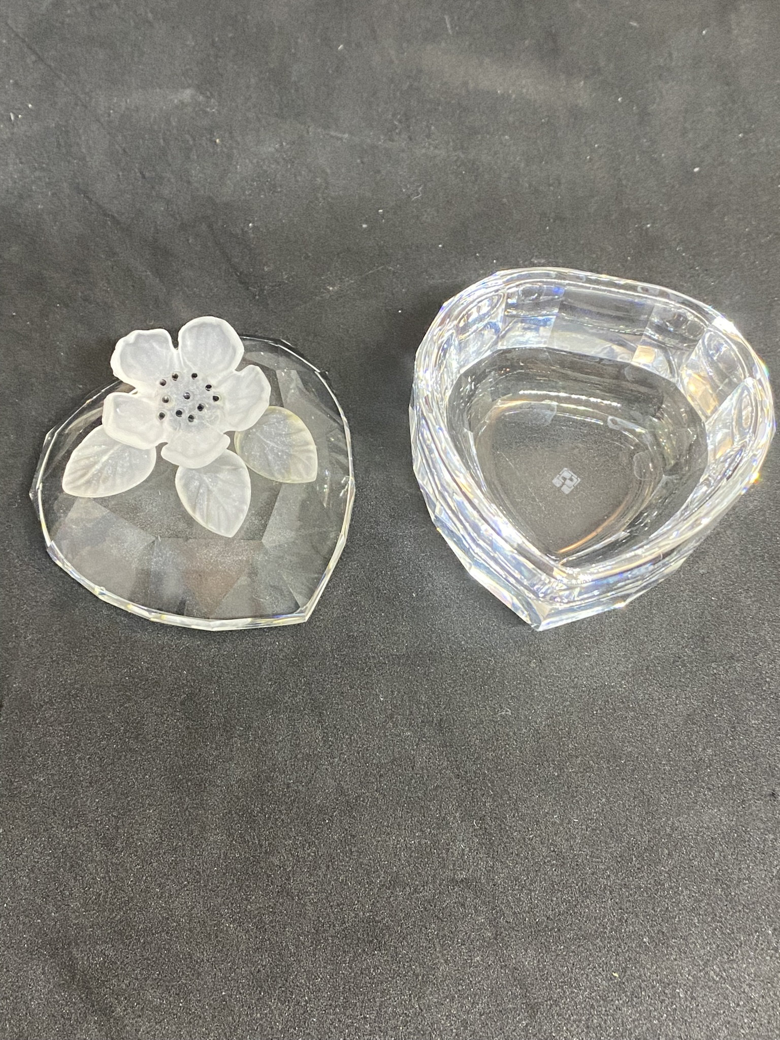 Vintage Swarovski Crystal Trinket Box: Heart-shaped Frosted Flower