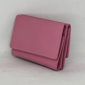 Monedero de piel rosa, minicartera, cierre a presión, billetes, DNI, tarjetas de crédito, monedas, monedero, vintage