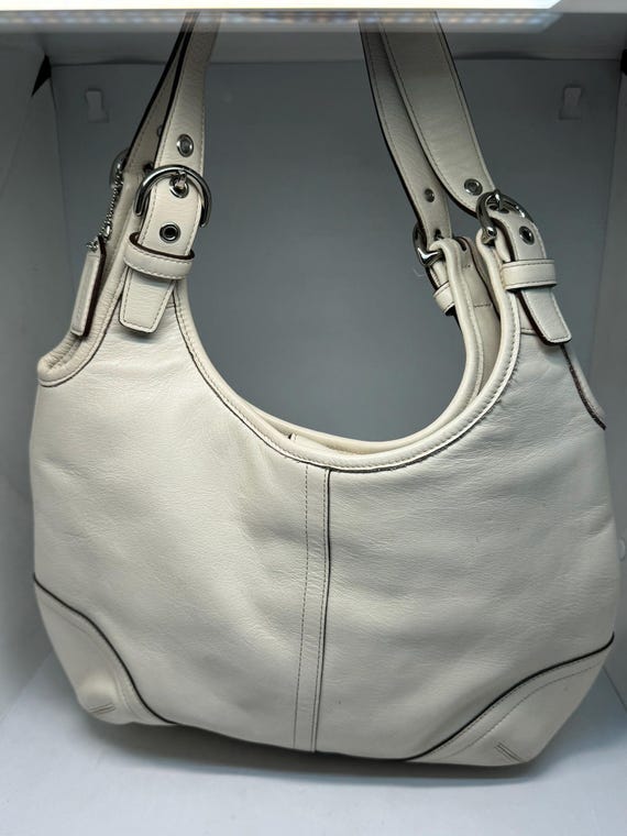Vintage White Coach Larger Shoulder Bag, Magnetic Closure