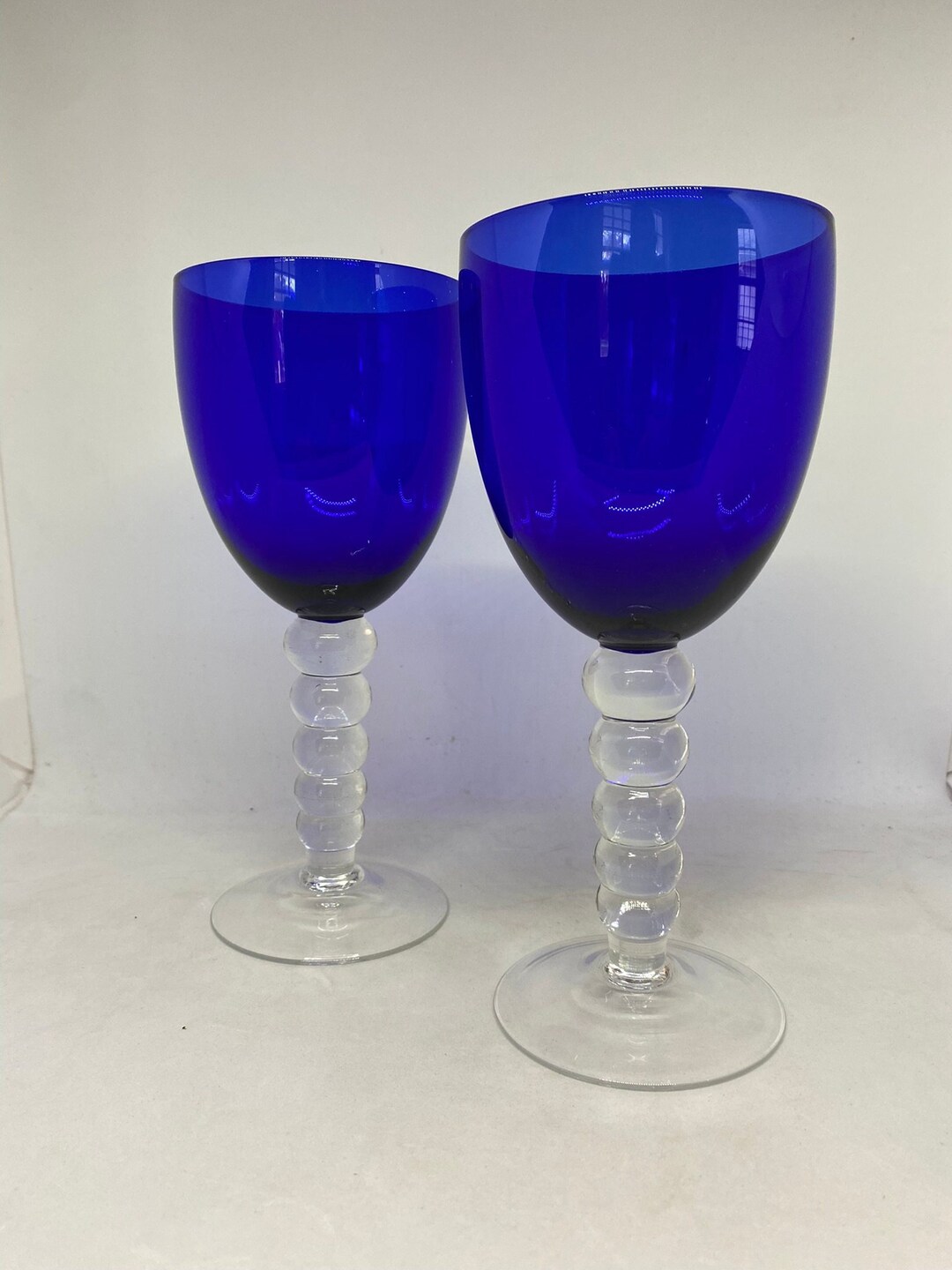 Pair of 2 Cobalt Blue Wine Glasses on Bubble Ball Bases Etsy