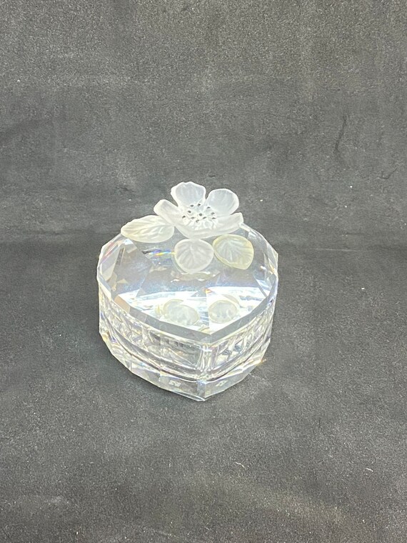 Vintage Swarovski Crystal Trinket Box: Heart-shaped Frosted Flower