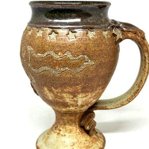 Bill Brown '74 signed pottery Super Suds cup/mug hand-thrown, stars, hearts, artwork, vintage