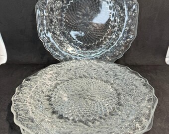 Vintage Indiana Pressed Glass Plates: Floral Pineapple Design, Set of 4