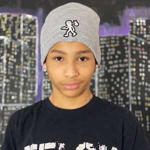 Gray with White &quot;VagabondJerk Logo Man&quot; 100% Cotton Beanie / Skull Cap