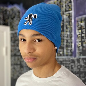 Blue with Black &quot;VagabondJerk Logo Man&quot; 100% Cotton Beanie / Skull Cap