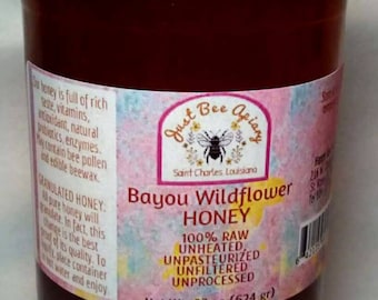 Wildflower Honey. 100% Pure Raw Unfiltered, Unheated, unprocessed Honey from Bayou Louisiana, Summer 2024 harvest. 16 oz  jar. FREE SHIPPING