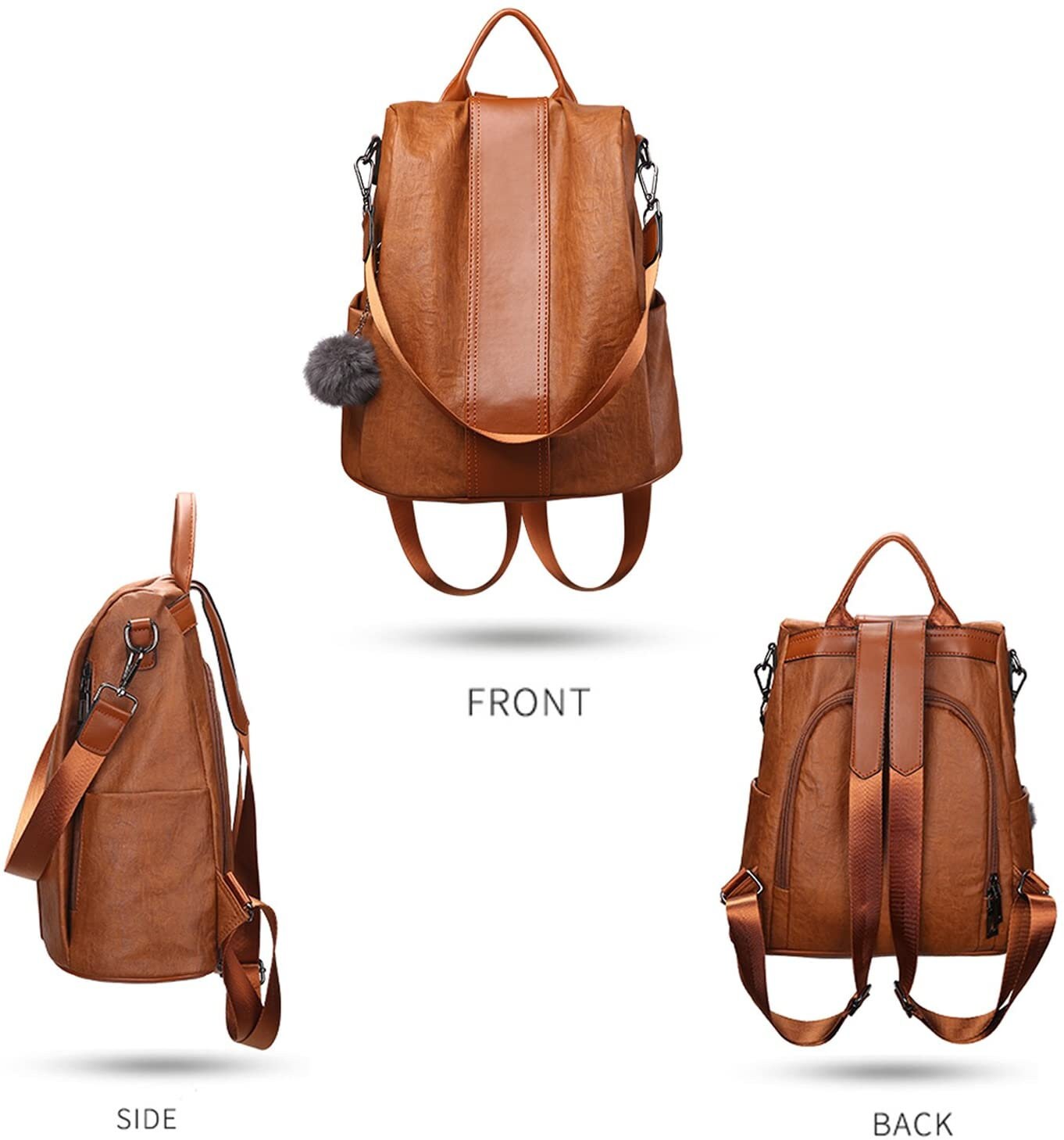 Ladies PU Faux Leather Rucksack Antitheft Shoulder Bag Pompom Etsy UK