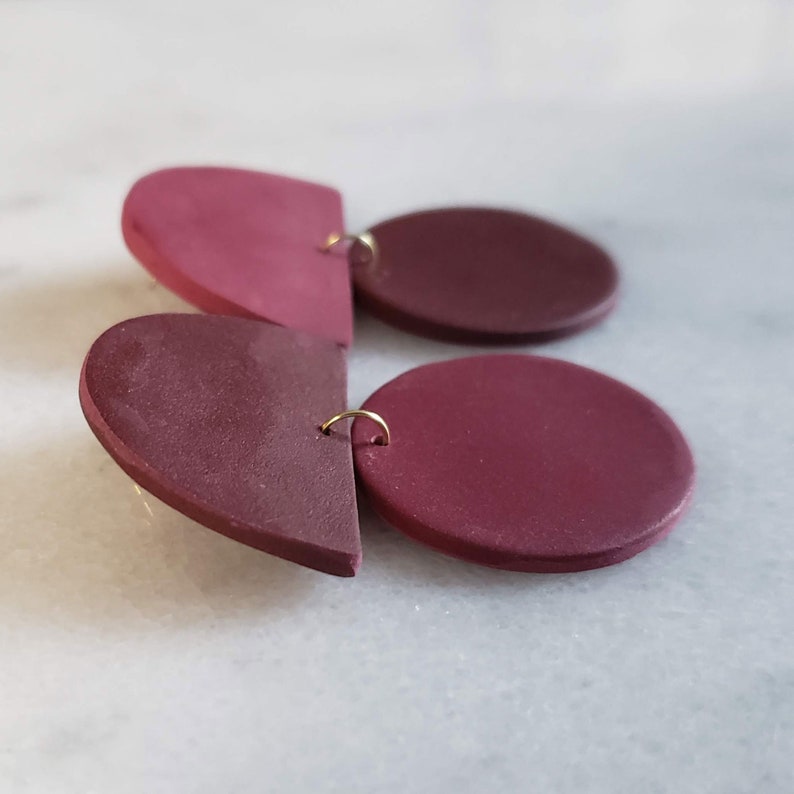 Hanging Disc Earrings in Burgundy / Red Statement Earring / Etsy