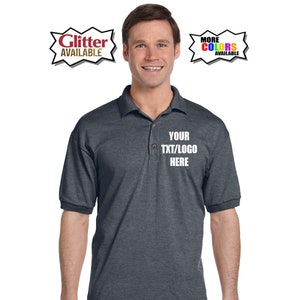 Op maat gemaakt poloshirt voor heren – gepersonaliseerde, sneldrogende, vochtafvoerende prestatiepolo met logo, tekst of ontwerp – golf, werkuniform, team