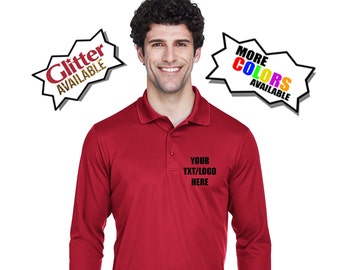 Polo personalizado de manga larga para hombre, camiseta con tu propio logotipo impreso, camiseta polo unisex personalizada, ajuste deportivo de rendimiento de poliéster, parte superior limpia