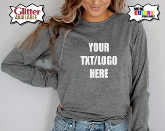 Custom Long Sleeve Shirt, – Personalized with Name, Text or Logo – Gift for Her or Him, Casual Style, Unisex Fit
