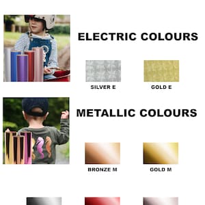 Puede incluir: Una selecci&oacute;n de colores de vinilo brillante y met&aacute;lico para proyectos de manualidades. Los colores incluyen plata, oro, bronce, rojo y oro rosa. Los colores se muestran en rollos de vinilo y en muestras.