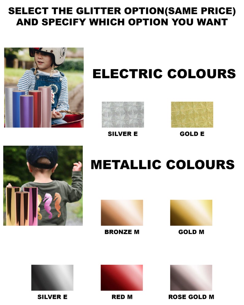 Puede incluir: Una selecci&oacute;n de colores de vinilo brillante y met&aacute;lico para proyectos de manualidades. Los colores incluyen plata, oro, bronce, rojo y oro rosa. Los colores se muestran en rollos de vinilo y en muestras.