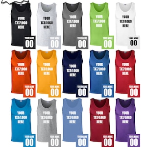 Benutzerdefiniertes Tank Top - Personalisiertes Tank Shirt - Fügen Sie Ihr eigenes Sport Logo, Strand Top, Unisex Tank Premium ausgestattetes Team Cami Sport Team Zahnrad Volley hinzu
