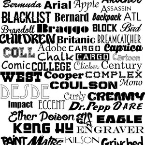 Puede incluir: Una imagen en blanco y negro con una colecci&oacute;n de palabras en diferentes fuentes y estilos. Las palabras incluyen: Number, Abadi, Akbar, Alfa, Africa, Alegrey, Anton, America, Bermuda, Arial, Apple, Another, Blacklist, Bernard, Backpack, ATL, Brandoll, Braggo, Block, Bird, Children, Britanic, Breamcatcher, Adobe, Cargo, Caprica, Coll, Chalk, Cargo, Cartoon, Comic, College, Clicker, Century, West, Cooper, Complex, Desde, Coulson, Mono, Curly, Creamy, Impact, Eccent, Dr. Pepp, Dare, Ether, Poison, Elf, Eagle, Kong, Hy, Engraver, Paint, Matre, Kilson, Grinched, the hit, Royal, Lucida, King, Walto, Top Star, Oreo, Rixon, Poke, Pirate, Cook, Lola.