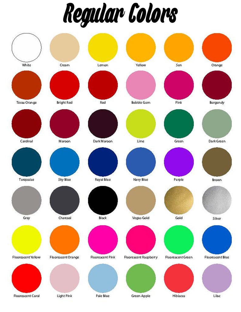 Puede incluir: Un gr&aacute;fico de 24 c&iacute;rculos de diferentes colores, cada uno con una etiqueta debajo. Los colores incluyen blanco, crema, lim&oacute;n, amarillo, sol, naranja, naranja de Texas, rojo brillante, rojo, chicle, rosa, burdeos, cardenal, marr&oacute;n, marr&oacute;n oscuro, lima, verde, verde oscuro, turquesa, azul cielo, azul real, azul marino, morado, marr&oacute;n, gris, carb&oacute;n, negro, oro de Vegas, oro, plata, amarillo fluorescente, naranja fluorescente, rosa fluorescente, frambuesa fluorescente, verde fluorescente, azul fluorescente, coral fluorescente, rosa claro, azul p&aacute;lido, manzana verde, hibisco y lila.