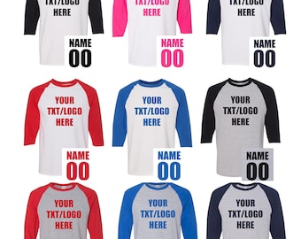 Custom Sports Shirt – Personalized Long Sleeve Performance Tee, Raglan Baseball Style or Quick-Dry Athletic Shirt – Team logo / Name, Number