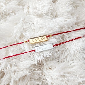 Personalized Custom Engraved Name Rakhi brothers | Raksha Bandhan | Friendship bracelets | Minimalist Modern Rakhri | Gold, Silver Mirrored