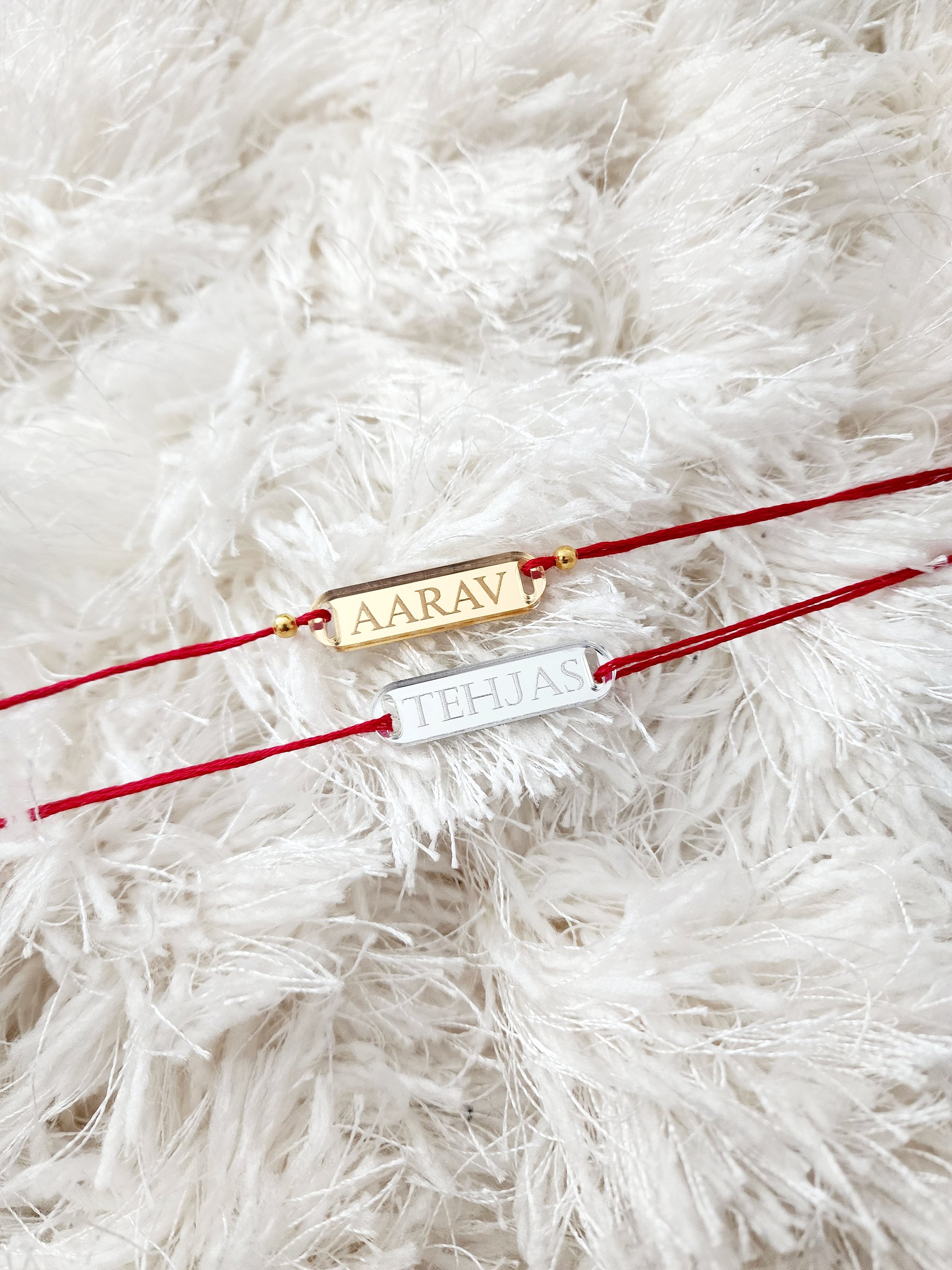Personalized Custom Engraved Name Rakhi brothers | Raksha Bandhan | Friendship bracelets | Minimalist Modern Rakhri | Gold, Silver Mirrored